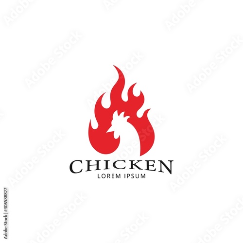 Chicken fire icon logo vector design template. Hot chicken with silhouette style logo design for kitchen, restaurant, menu product.