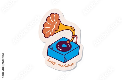 Cute vintage gramophone sticker design