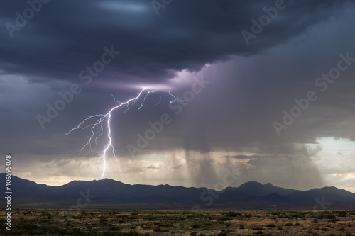 Lightning, thunder cloud and dark stormy sky