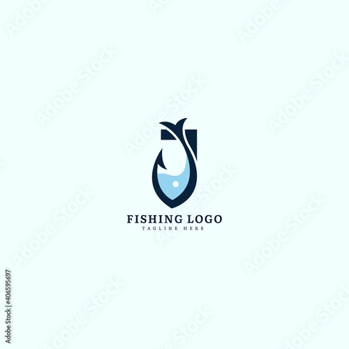 Initial letter J logotype. Minimalist fish logo concept, fit for fishing, seafood restaurant, packaging or ocean traveling. Illustration vector logo.
