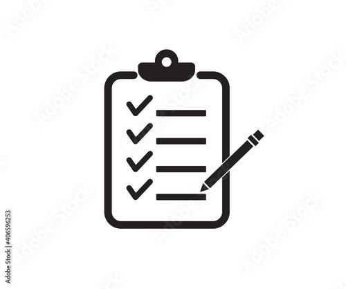 Checklist icon. Clipboard icon on white background. Flat design. Vector illustration.