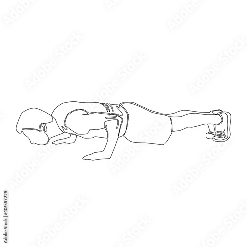 Continuous drawing line of a man doing push up vector