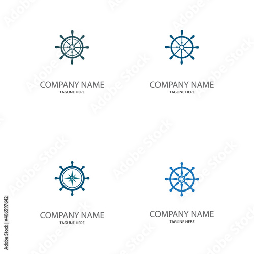 Set ship steering logo vector icon illustration template design