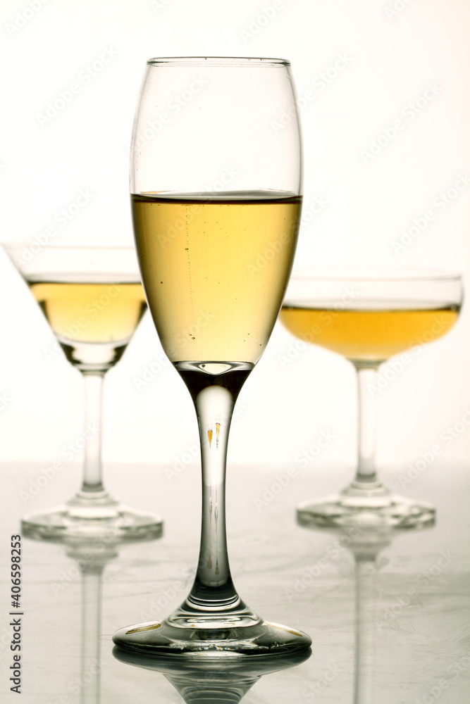 Glasses of alcohol drinks on white background. Glasses of alcohol drinks on white background.