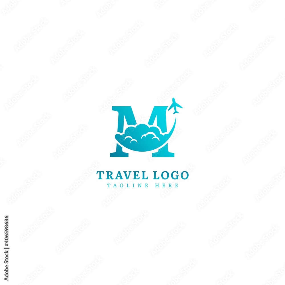 Fototapeta premium Initial letter M logotype. Minimalist traveling logo concept, fit for adventure, vacation agency, tour business or traveling agent. Illustration vector logo.