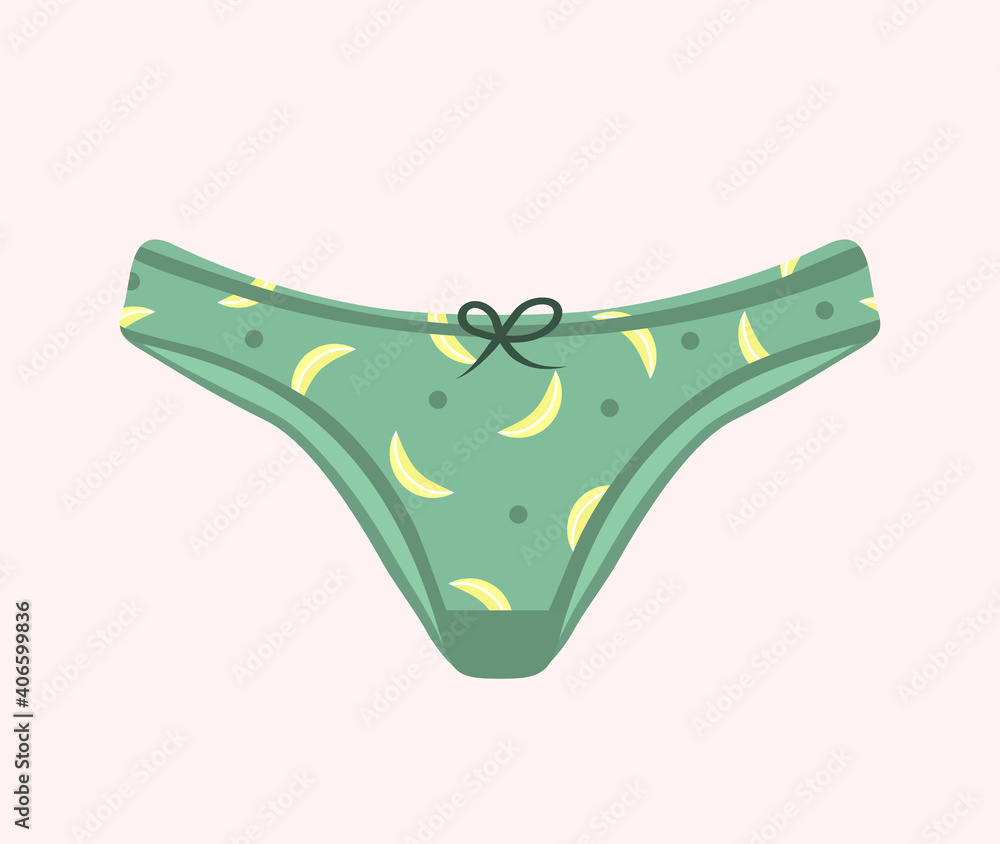 lexicon tetraëder Hoop van Trendy female panties. Cute green panty with bananas. Home nightclothes.  Modern hand drawn undergarments. Vintage vector illustration in flat  cartoon style. Suitable for logo, icon, banner. Stock Vector | Adobe Stock