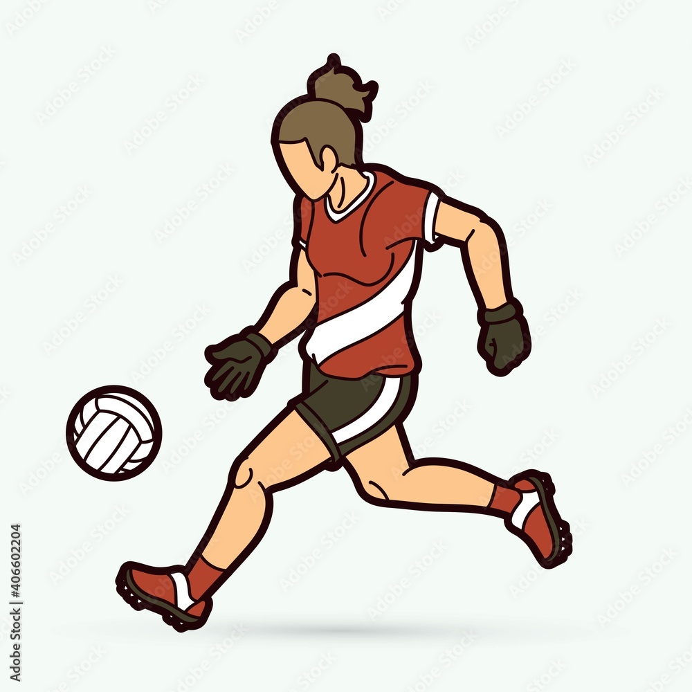 Gaelic Football female player cartoon graphic vector.	
