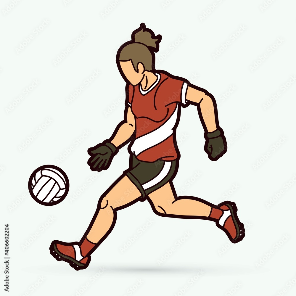 Fototapeta premium Gaelic Football female player cartoon graphic vector. 