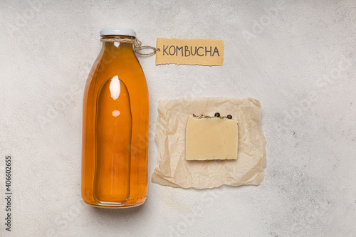 Natural cosmetics, kombucha soap. The inscription on the label "Kombucha"