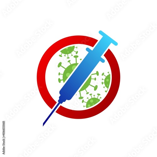 vaccine logo with syringe and virus