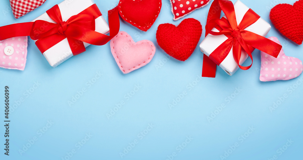 Valentines day. Gift boxes and heart decor Valentines day. Gift boxes and heart decor