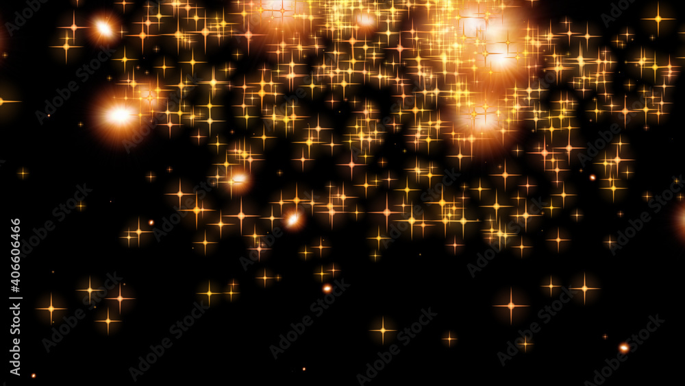 Gold glitter star over black background - computer illustration graphic abstract background