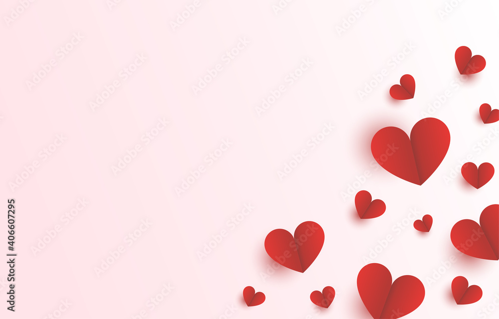 Red heart paper on right side with pink background for Mothers Day and Valentine Day love banner design vector illustration.