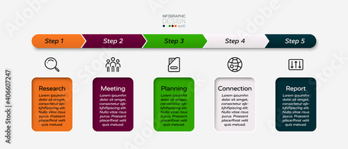 The workflow described in a square format is applicable to business, education, trade or other organizations. infographic desing.