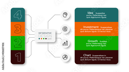 The 4 work steps presented in a diagram form are used for assigning work duties and planning. infographic design.