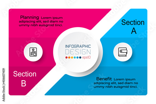 The organization hexagon presents work processes in a workflow format, identifying functions and processes. vector infographic design.