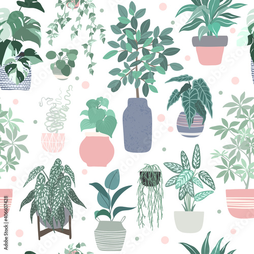 Urban jungle concept, seamless pattern home plants