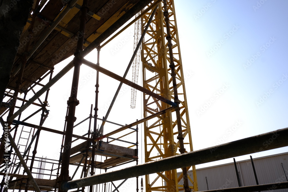construction of a site with tower crane