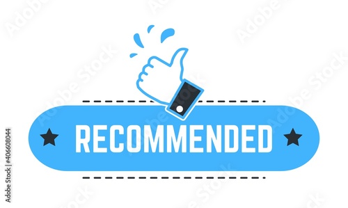 Recommended sign with thumb up, approval banner