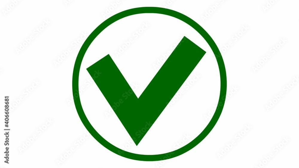 Animated green check mark in circle appears. Flat vector illustration isolated on white background. Animated green check mark in circle appears. Flat vector illustration isolated on white background.