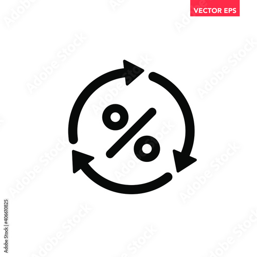 Black round loan percent refresh icon, simple exchange fees flat design vector pictogram, infographic vector for app logo web website button ui ux interface elements isolated on white background