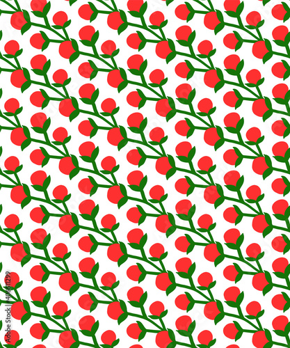 Seamless Pattern lingonberry and red berry with green leaf. Vector design for fabric, textile print, wallpaper, wrapping paper, party invitation, packaging, menu design, scrap-booking, template.