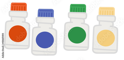 Bottle of multicolored paints, watercolor gouache