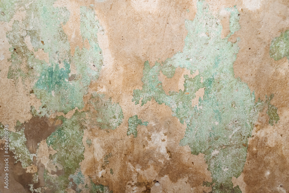 texture of old plaster wall old wallpaper restoration green