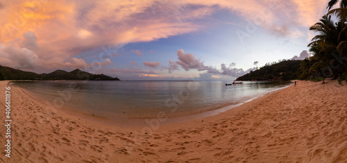 Panoramic view of Baie Lazare beach on Mahe Island in the Seychelles