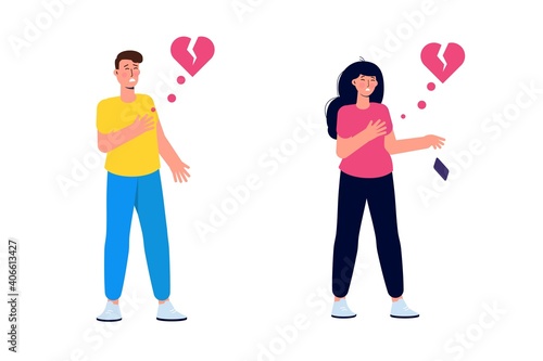 Young man and woman with strong heart attack. Vector illustration.