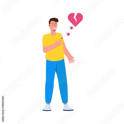 Young man with strong heart attack. Vector illustration.