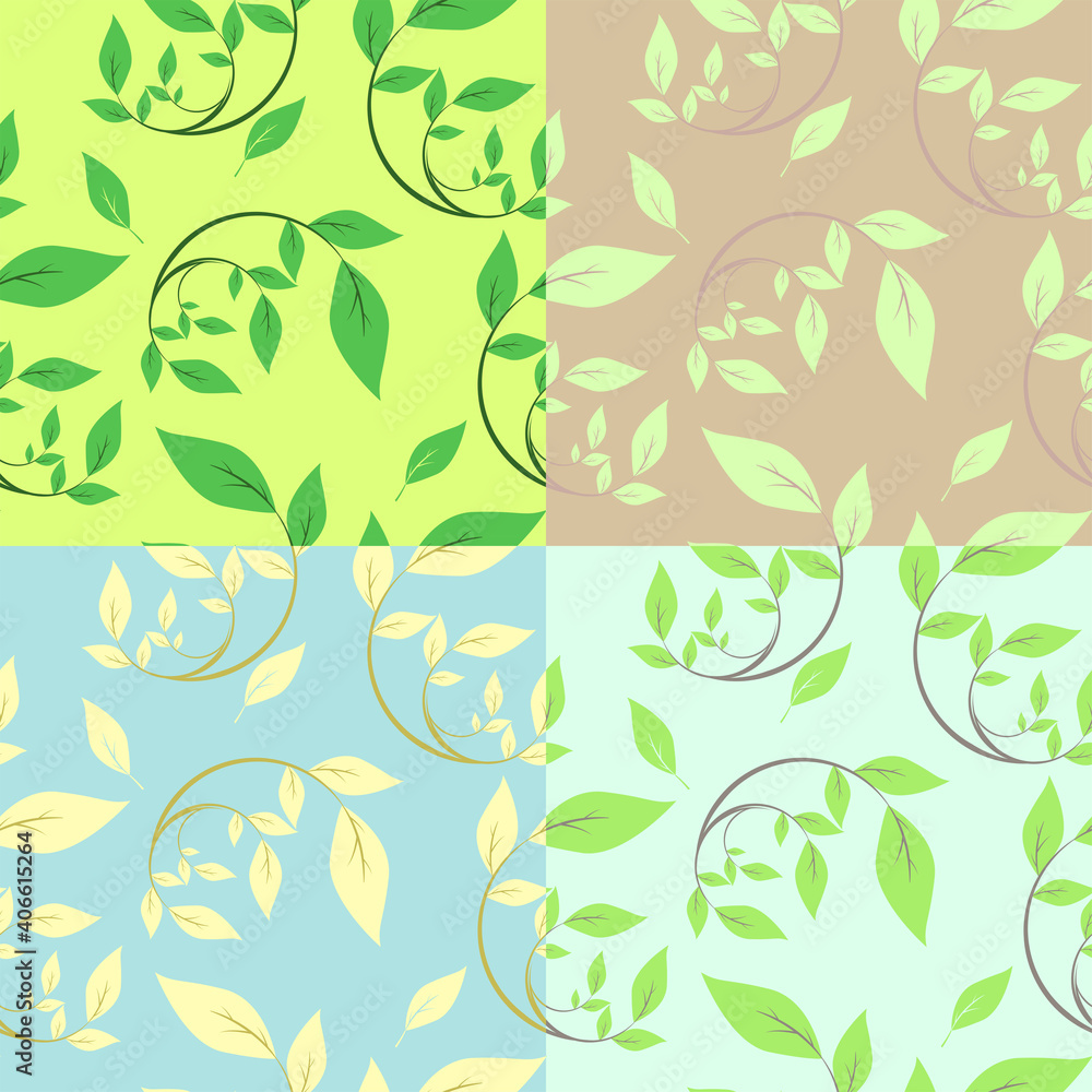 葉っぱのシームレスパターン背景素材セット