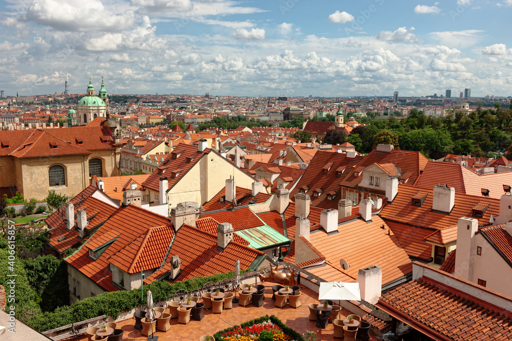 Obraz premium panorama Tile roofs of the old city Prague