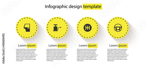Set Car door, air pump, Gear shifter and Steering wheel. Business infographic template. Vector.