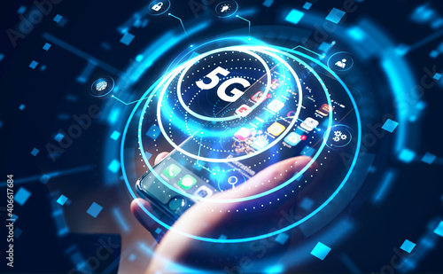 The concept of 5G network, high-speed mobile Internet, new generation networks. Business, modern technology, internet and networking concept. photo