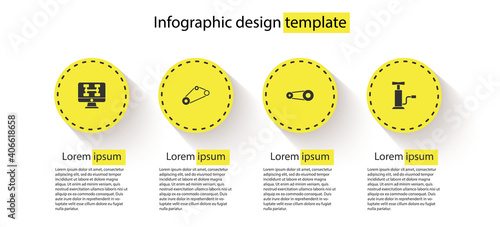 Set Diagnostics condition of car, Timing belt kit, and Car air pump. Business infographic template. Vector.