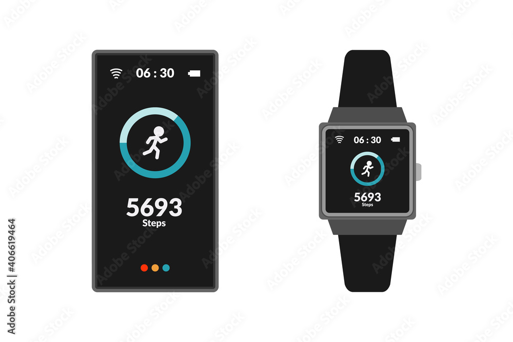 flat design of fitness tracker with smart phone and smartwatch digital device