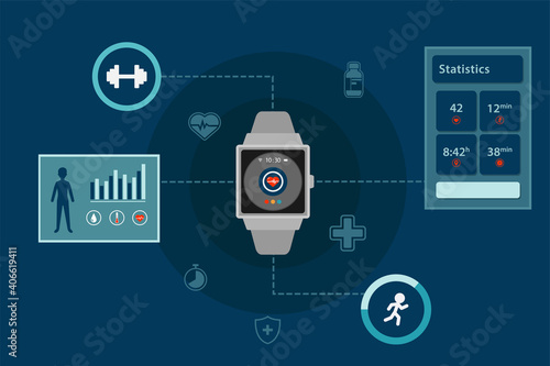 smartwatch infographic for wearable health monitoring technology, vector design