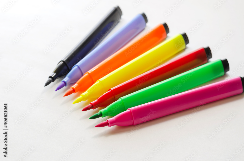 Set of new colorful felt-tip pens on white background. Set of new colorful felt-tip pens on white background.