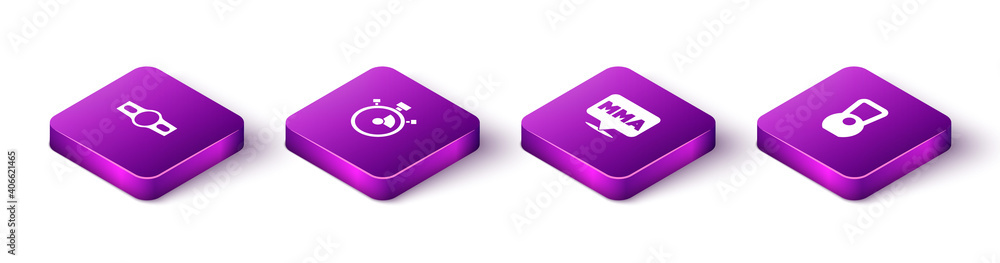 Set Isometric Boxing belt, Stopwatch, Fight club MMA and Kettlebell icon. Vector. Set Isometric Boxing belt, Stopwatch, Fight club MMA and Kettlebell icon. Vector.