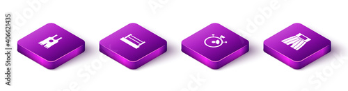 Set Isometric Wrestling singlet, Boxing ring, Stopwatch and short icon. Vector.
