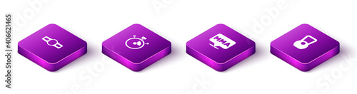 Set Isometric Boxing belt, Stopwatch, Fight club MMA and Kettlebell icon. Vector.