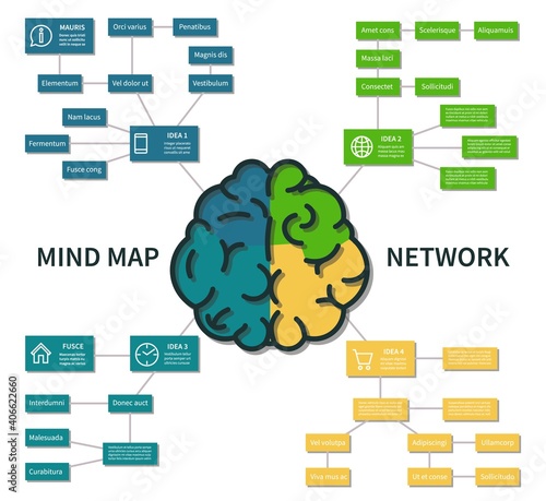 Mind map infographic. Abstract brain thinking process scheme, business steps planning vector concept. Illustration mind scheme diagram, idea intellect chart