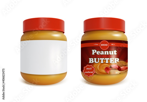 Realistic Detailed 3d Peanut Butter Spread Set. Vector