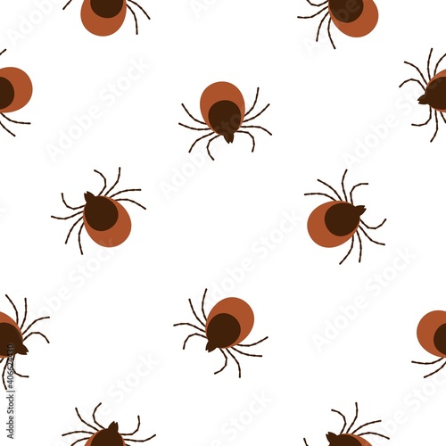 Vector realistic isolated seamless pattern with tick insects for decoration and covering on the white background. Flat illustration. Concept of mite danger