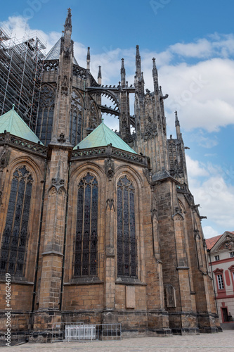 fragment of the facade of St. Vitus Cathedral in Prague Czech Republic
