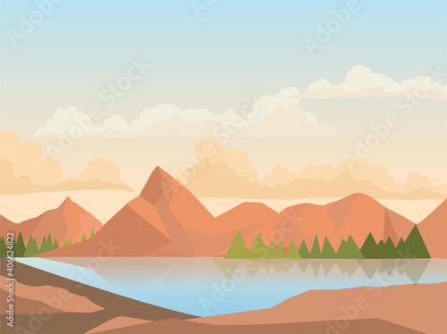 mountain vector landscapes in a flat style. Natural wallpapers are a minimalist  polygonal concept.