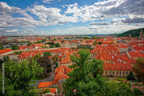 Panorama Tile roofs of the old city Prague.View of Prague from prague castle