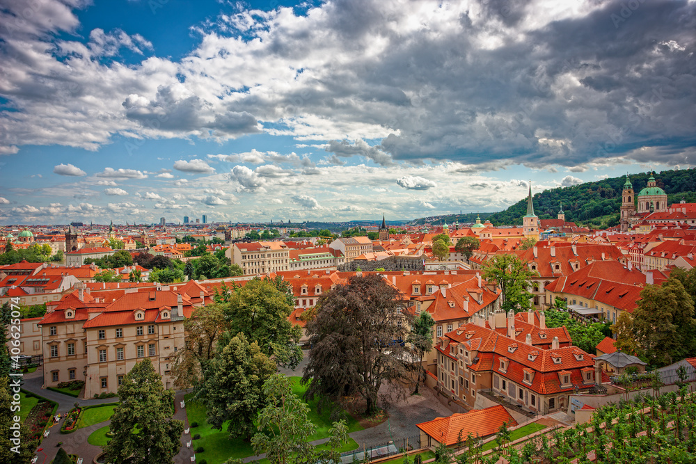 Panorama Tile roofs of the old city Prague.View of Prague from prague castle