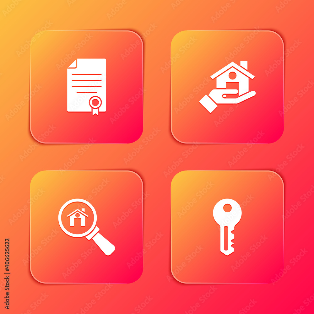Set House contract, Realtor, Search house and key icon. Vector. Set House contract, Realtor, Search house and key icon. Vector.